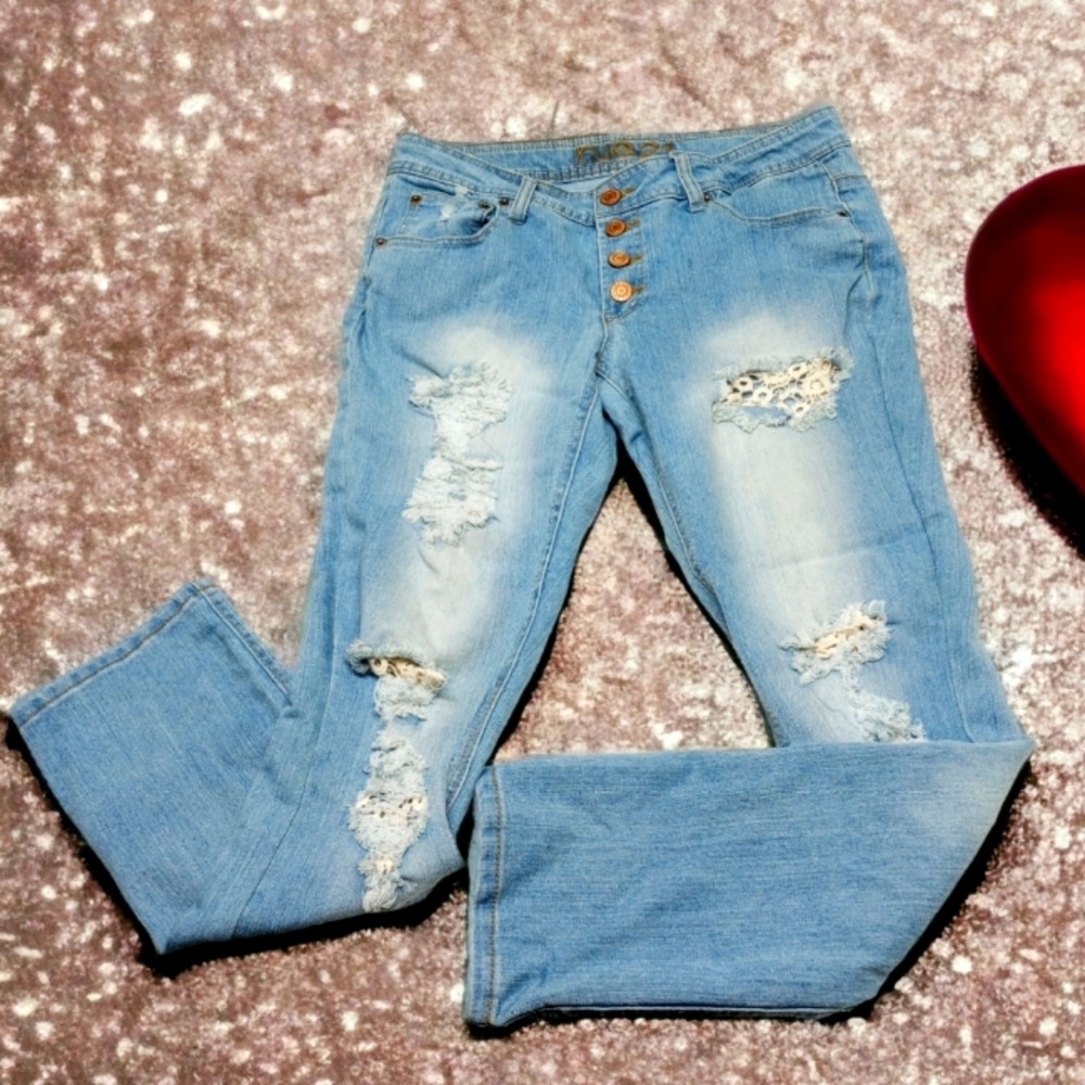 Rue21 Low Rise Button Fly Distressed Jeans Size 7/8
